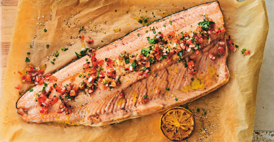 Wild Salmon Bake with Sauce Vierge is Sustainable, Light and Refreshing