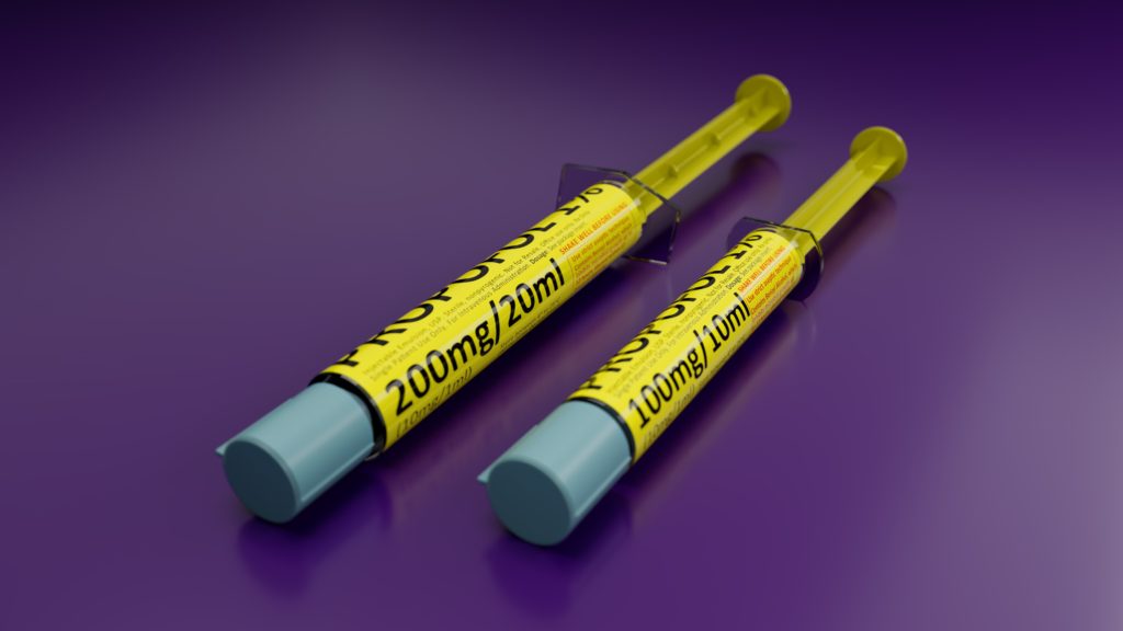 color-coded syringes of propofol from Genixus